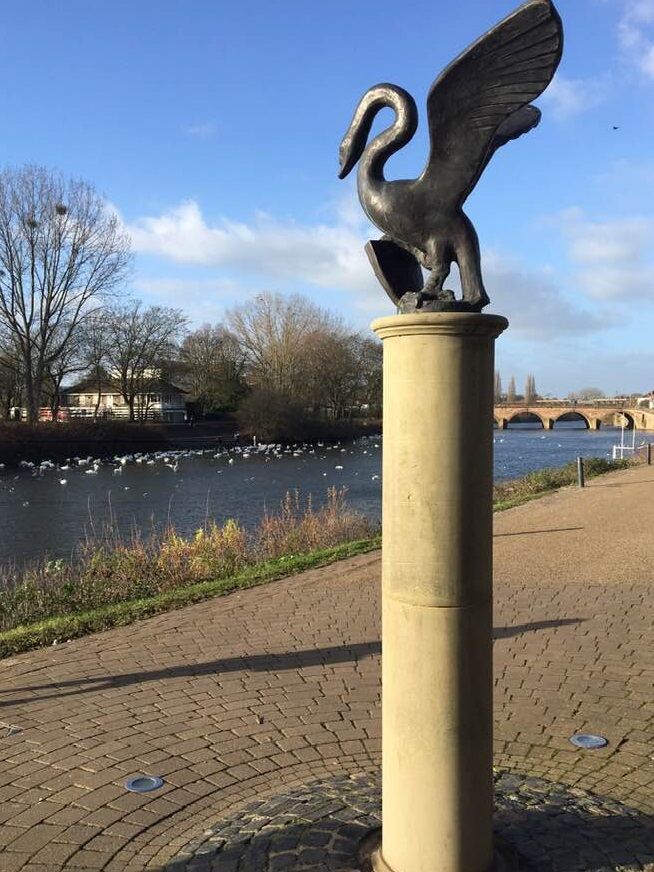 Statue of Swan. With the real thing in the background.