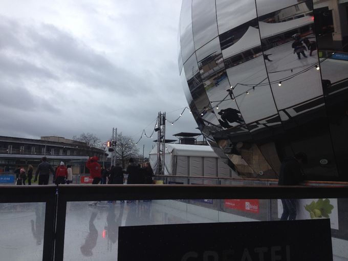 Mirrored Planetarium Sphere and Ice Rink. Watch those fingers.